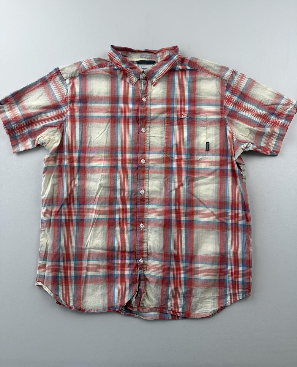 Columbia Shirt Mens XL Red Plaid Short Sleeve Button Up Casual Outdoor Hiking